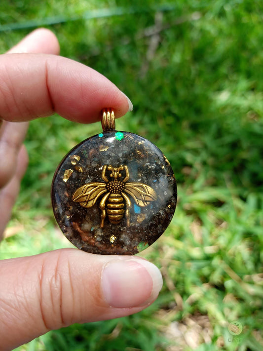 Bee Orgone Pendant Necklace. Made w Elite Shungite, Labradorite & Tensor Ring. Powerful. 5G Protection.