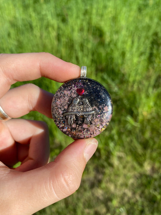 Custom order for hannah. Love Birds, butterfly, and fairy Orgone Pendants.  5G Protection.